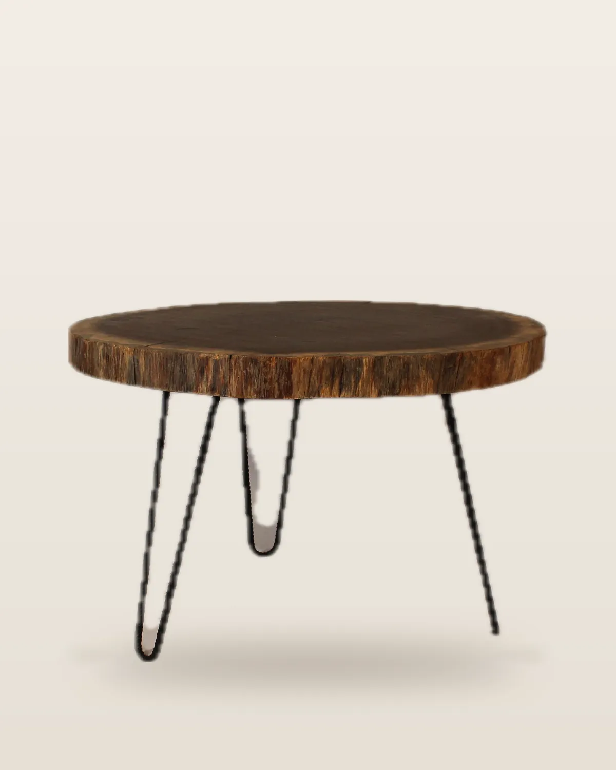 Live-edge side table on hairpin legs