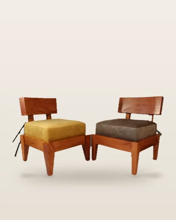 The same slipper chair in mustard and in grey