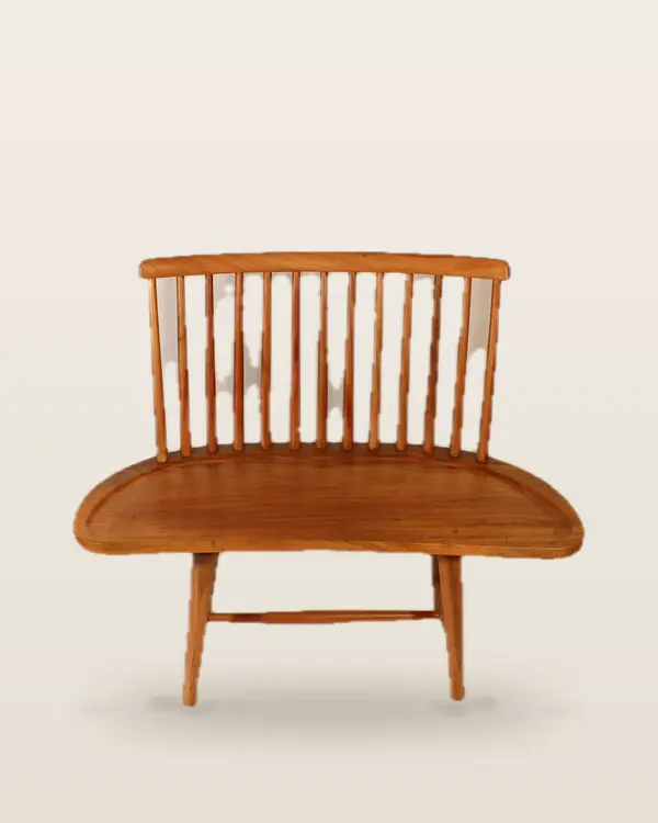 Spindle-back bench in solid wood